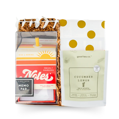 Employee appreciation / Administrative Professional gift box with tea, cookies, and cheerful stationery by Black Bow Gift Co.