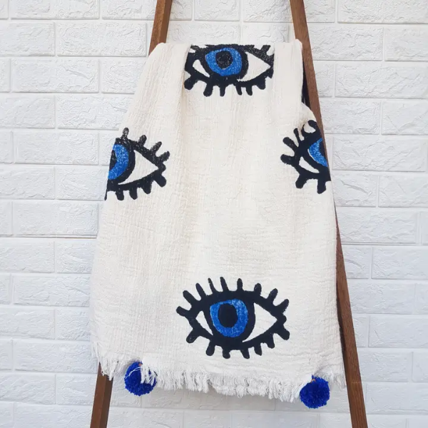 Evil Eye Turkish Cotton Throw Blanket