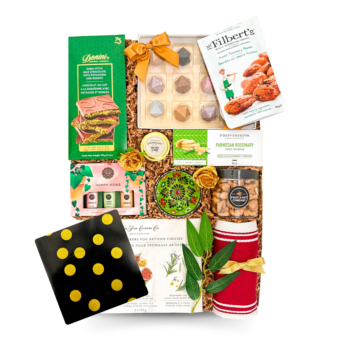 Festival of Lights luxury Diwali gift box with elegant festive treats, golden accents, and upscale presentation