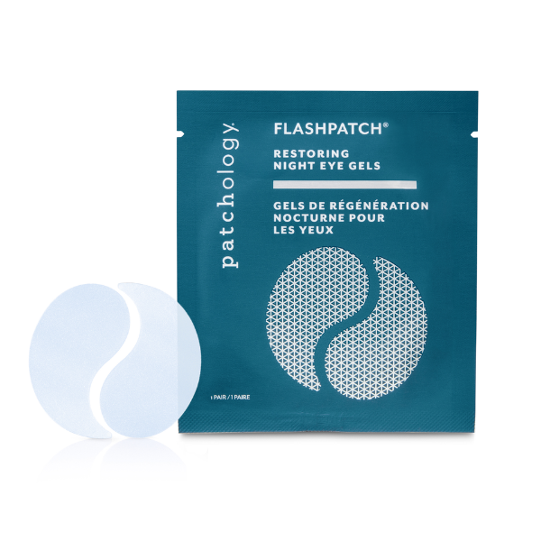 FlashPatch Restoring Night Under Eye Mask with cooling hydrogel patches for a refreshing 5-minute under-eye treatment.