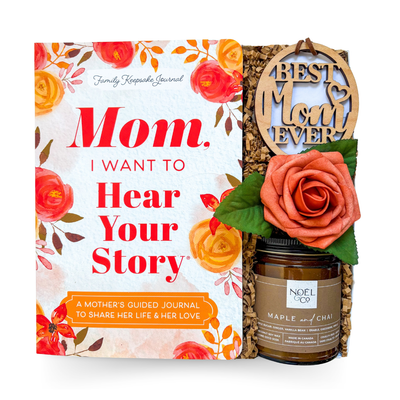 For Mom, With Love gift box with keepsake journal, candle and ornament in a luxury gift box by Black Bow Gift Co.
