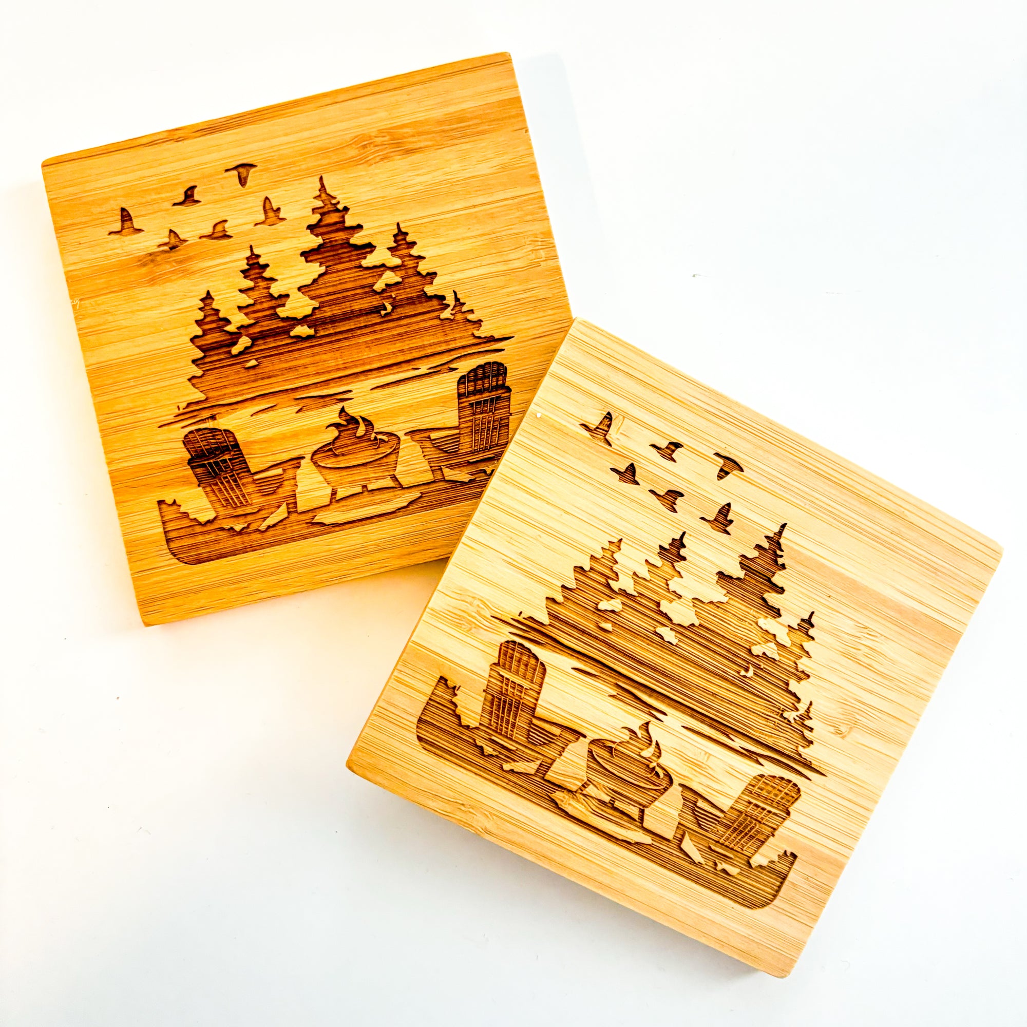 Bamboo Coasters with Cottage Scene (Set of 2)