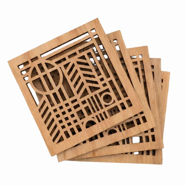 Geometric Maple Wood Coasters (Set of 4)