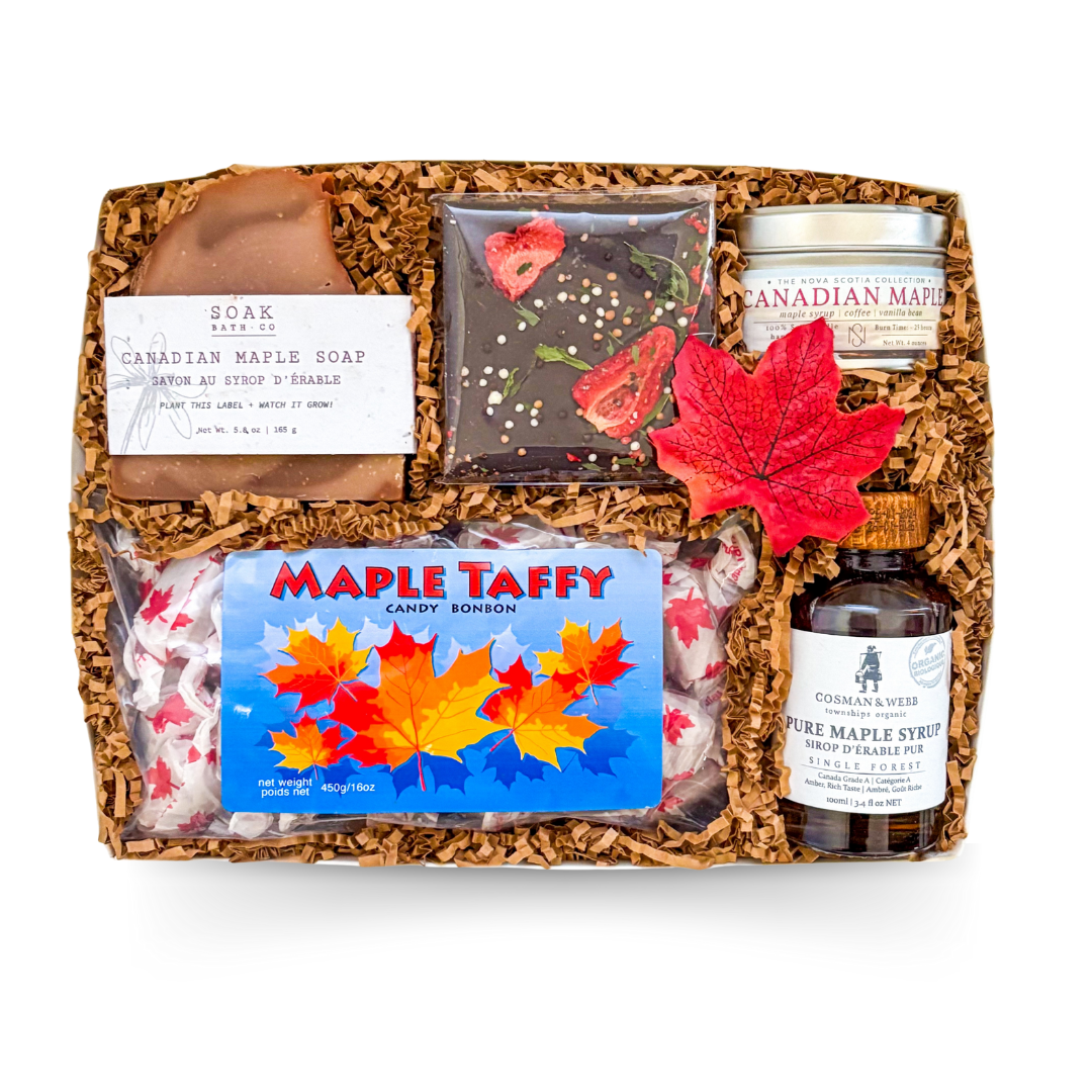 Affordable Canadian Gift Boxes, Shipped Canadian Gifts, Budget-Friendly Maple Lover Gift Sets, Thoughtful Gifts From Canada, Modern Canadian Gift Boxes, Celebration Gift Boxes Canada, Gourmet Maple Treat Gift Sets, Chocolate And Maple Gift Boxes, Unique Canadian Gifts For Her, Shipped Personal Canadian Gifts, Maple Candle Gift Sets, Fun Canadian Themed Gifts, Gifts With Maple Syrup And Taffy, Travel Souvenir Gift Boxes, Budget-Friendly Canadian Made Gift Sets, Affordable Gifts With Soap And Chocolate, Marit