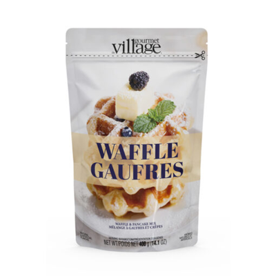 Packaging of Waffle Gaufres with 'Gourmet Village' branding on a white background
