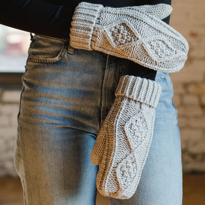 Grey Cable Knit Mittens