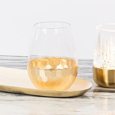 Hammered Gold Foil Stemless Glass