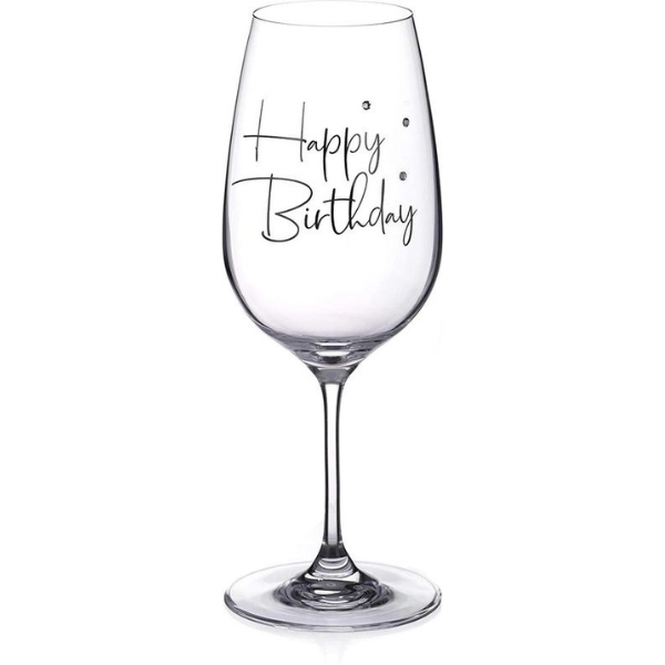 Happy Birthday Swarovski Wine Glass