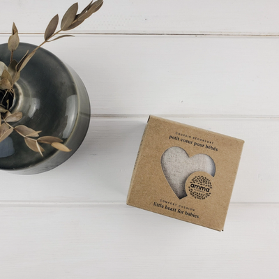 Amma Thérapie heart-shaped comfort cushion for babies and young children, handmade in Quebec, Canada.