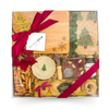 Holiday Nibble Box large window box with burgundy ribbon, charcuterie-inspired treats, and festive serving pieces for sharing