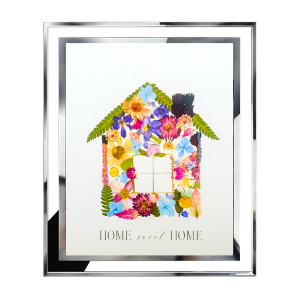 Home Sweet Home Pressed Flower Art Print with Glass Frame