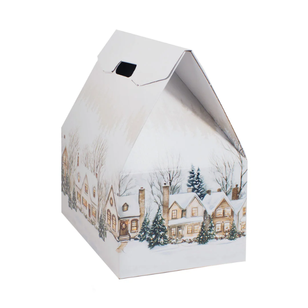 Christmas Village House-Shaped Box with Cut-out Handle