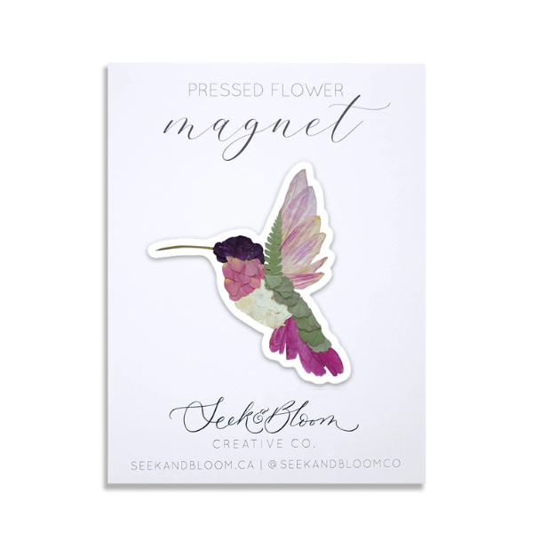 Hummingbird Pressed Flower Art Magnet
