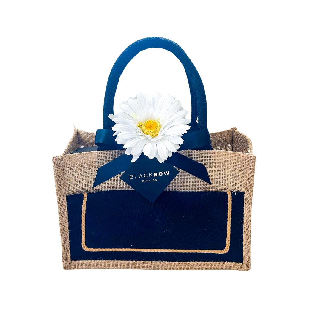 Black/Jute Tote with Button