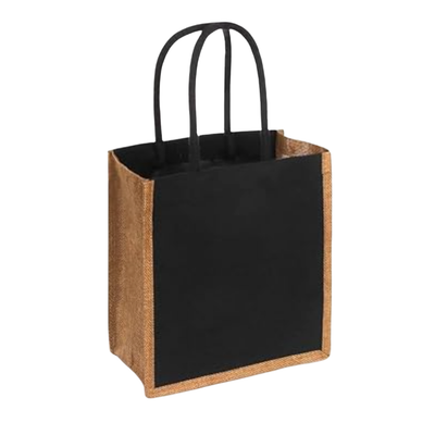 Keepsake Black Canvas Tote Wt Jute Trim (9.8X9X5”)