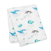 Bamboo Cotton Muslin Swaddle Blanket With Whales Pattern