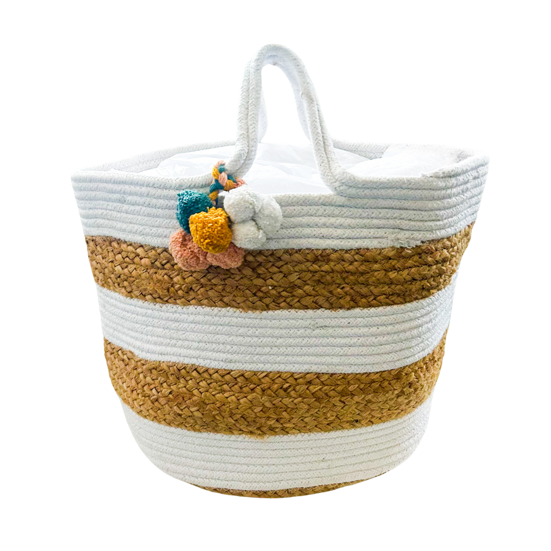 Large White Cotton & Jute Rope Basket