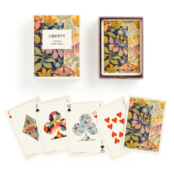 Liberty London-inspired card deck featuring colourful floral patterns and elegant British designs, perfect for adding a stylish touch to a curated gift box.