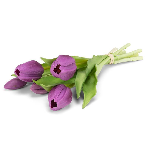 Lifelike 5 Stem Tulip Bunch Purple