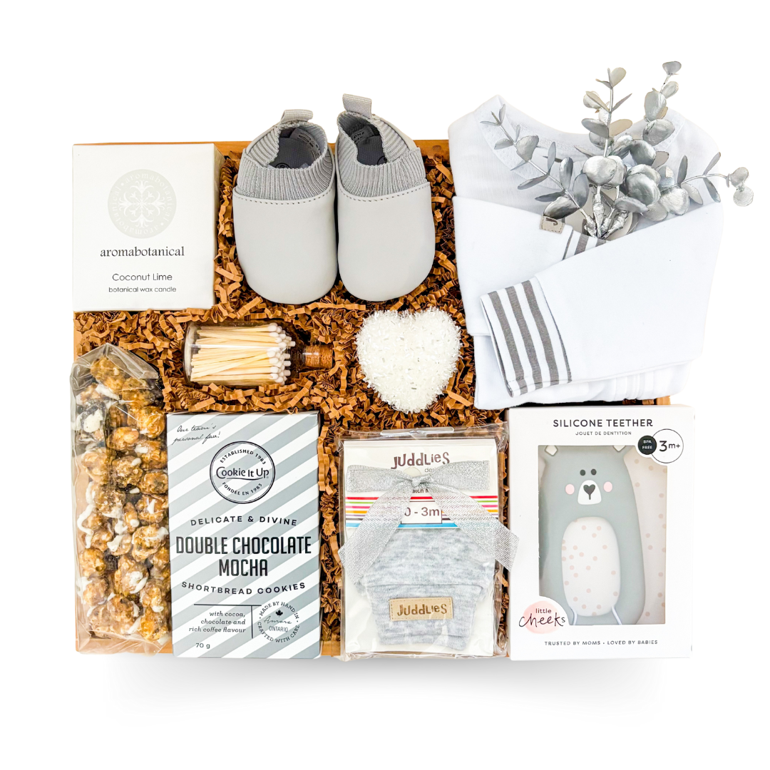 Baby Shower Gift Box, Gender Neutral Baby Gift, Elegant Baby Gift, Cozy Baby Keepsakes, Baby Gift For New Parents, Baby Shower Present, New Arrival Gift Box, Timeless Baby Gift Set, Neutral Baby Gift In White Beige Brown, Thoughtful Baby Gift, Baby Shower Gift Basket, Sweet Solstice Baby Gift, Baby Milestone Gift, Unisex Baby Gift Idea, Modern Baby Shower Gift, Baby Gift Basket Canada, Elegant Baby Shower Gift For Parents, Unique Baby Gift Box, New Baby Celebration Gift.