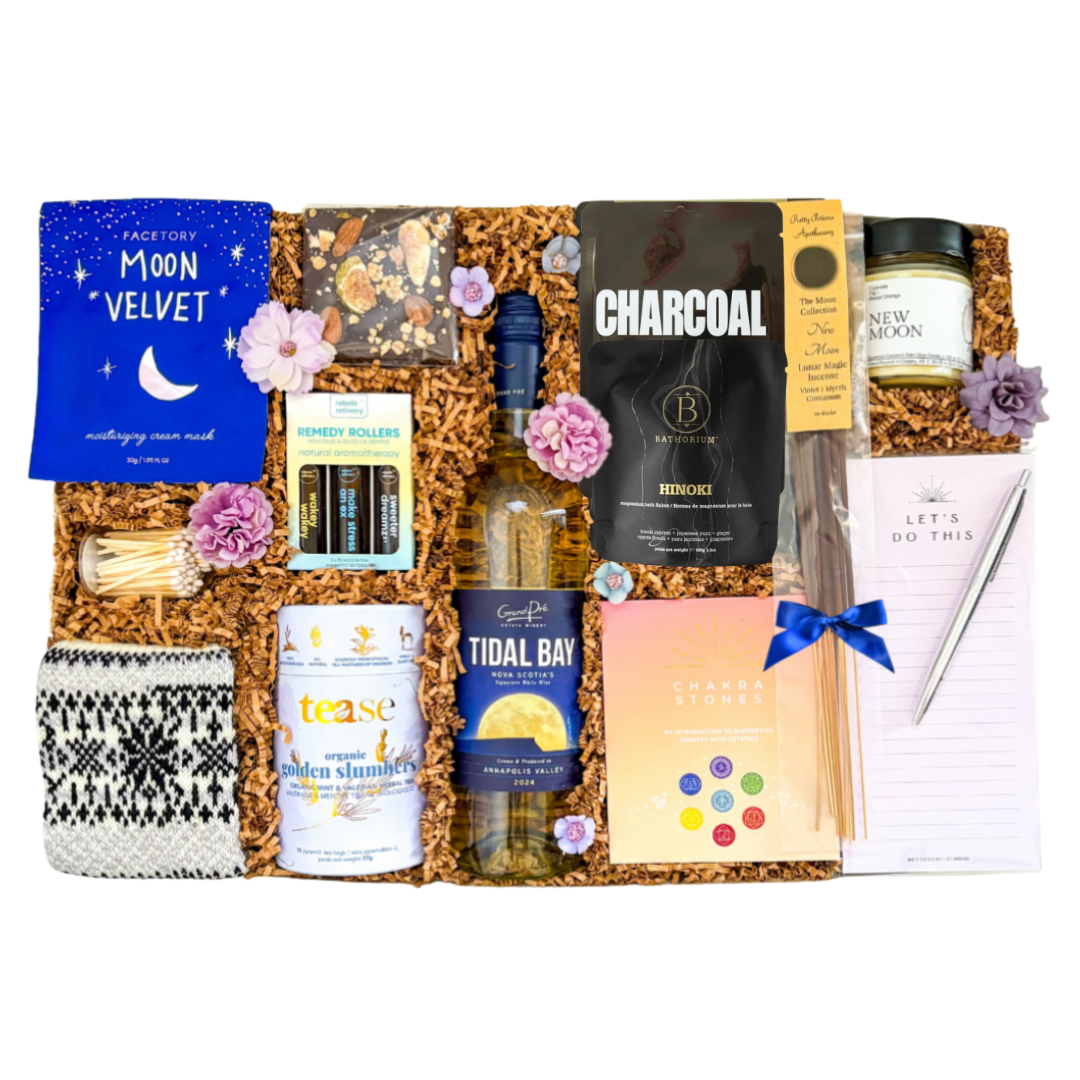 The Lunar Ritual Box, a luxe wellness-inspired gift designed for reflection, renewal, intention-setting, and mindful self-care, perfect for astrology lovers and those embracing new beginnings.