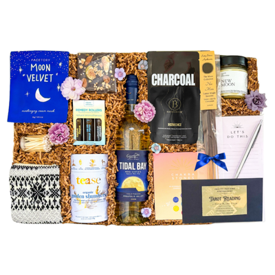 The Lunar Ritual Box, a luxe wellness-inspired gift designed for reflection, renewal, intention-setting, and mindful self-care, perfect for astrology lovers and those embracing new beginnings.