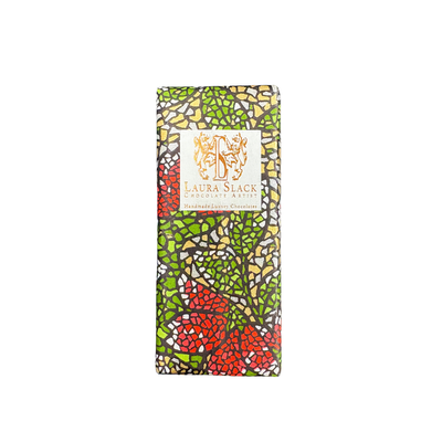 Dark chocolate bar sprinkled with delicate Maldon sea salt flakes, wrapped in colourful, hand-painted Japanese Chiyogami paper.