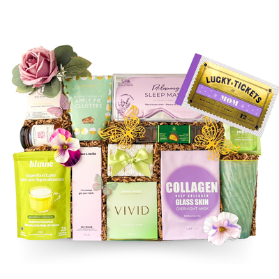 Self-Care Retreat luxury gift box with matcha, tumbler, self-care items and treats by Black Bow Gift Co.