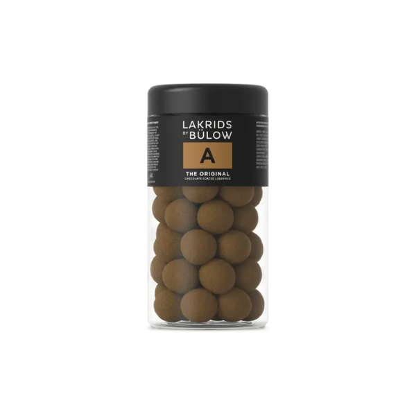A THE ORIGINAL chocolate-covered liquorice with a sweet liquorice centre, smooth milk chocolate coating, and fine liquorice powder.