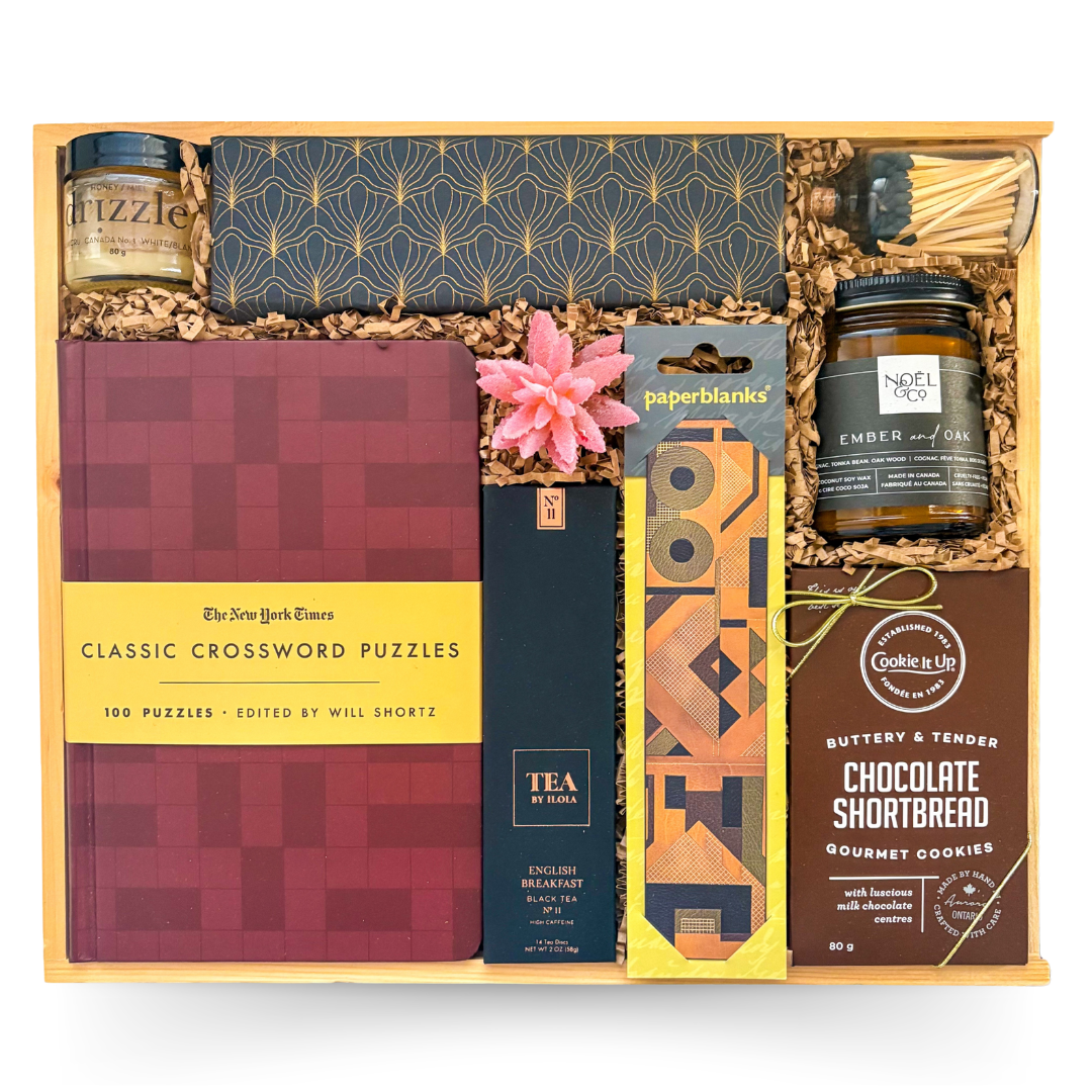 A luxury mindfulness gift box blending calm, comfort, and sophistication. Perfect for clients, executives, or thoughtful holiday gifting.