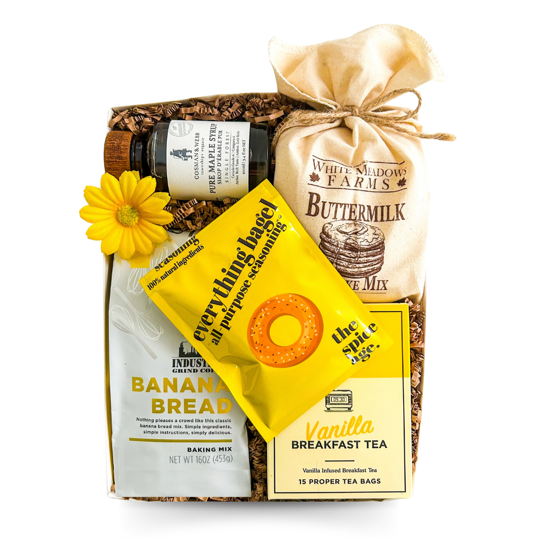 Breakfast Gift Box, Pancake Gift, Morning Brunch Box, Baking Mix Gift Basket, Maple Syrup Gift Set, Tea and Treat Gift Box, Cozy Morning Gift, New Home Breakfast Basket, Canadian Gifts, Halifax Gift Delivery, Dartmouth Gift Delivery, Nova Scotia Gift Boxes, Gift Box With Pancake Mix, Sweet Breakfast Box, Banana Bread Gift, Weekend Brunch Gift, Housewarming Breakfast Basket, Foodie Gift For Family, Luxury Morning Gift Set, Gourmet Breakfast Box