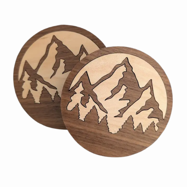 Mountain Inlay Walnut Wood Coasters (Set of 2)