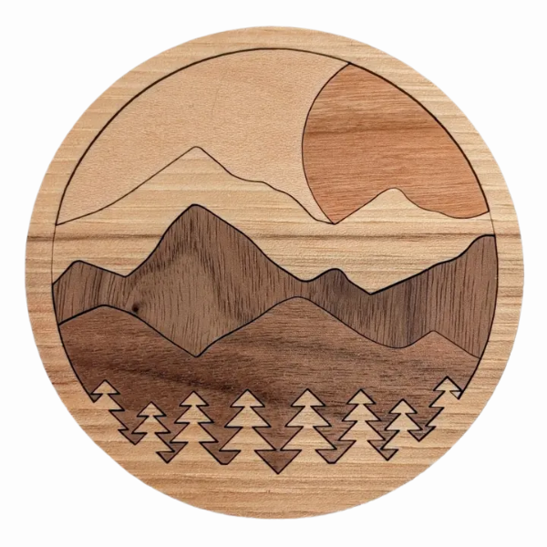 Mountain Scene Inlay Wood Coasters (Set of 2)