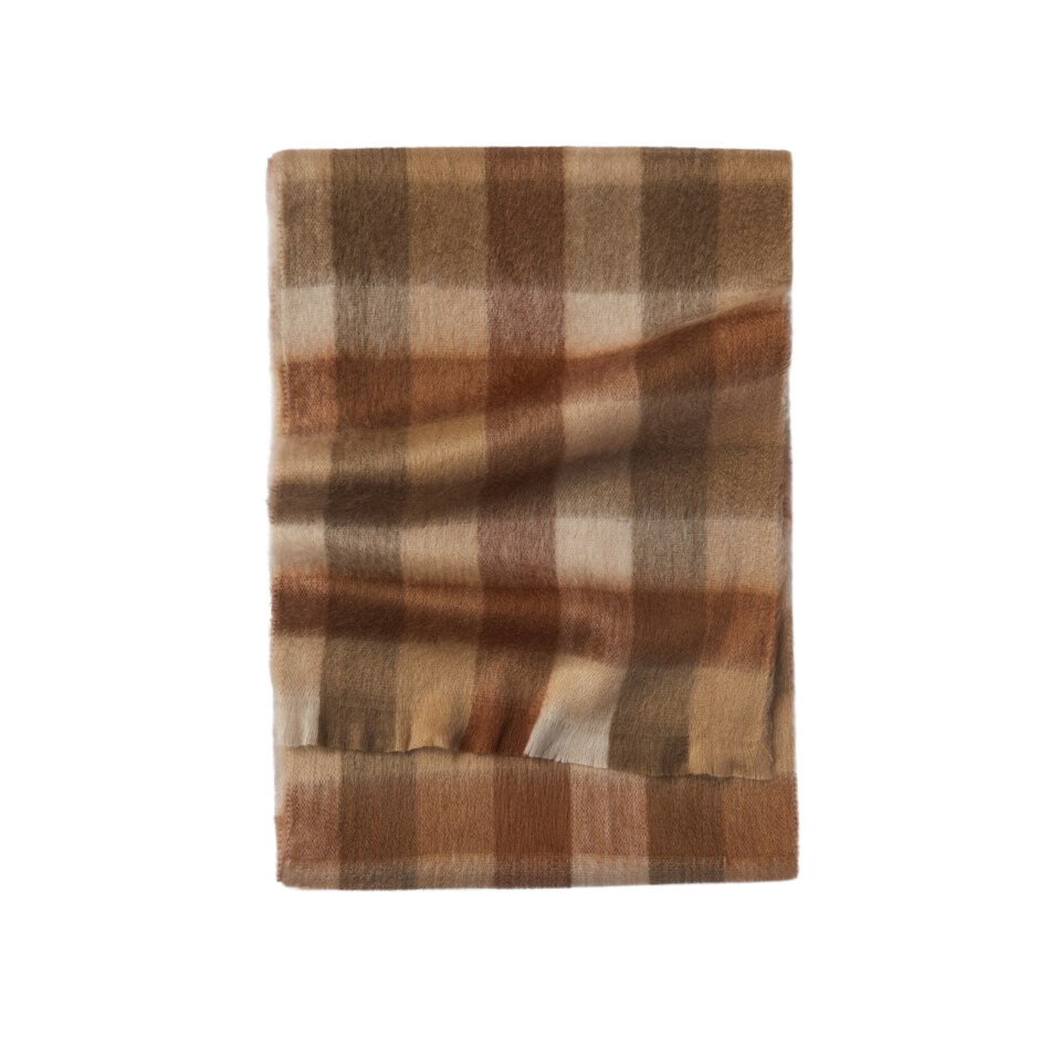 Natural Alpaca Scarf - Cinnamon Check