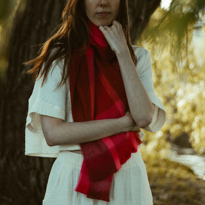 Seamless Natural Alpaca Scarf - Red