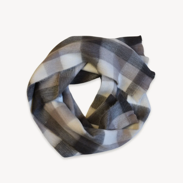 Natural Alpaca Seamless Scarf - Black & White Check