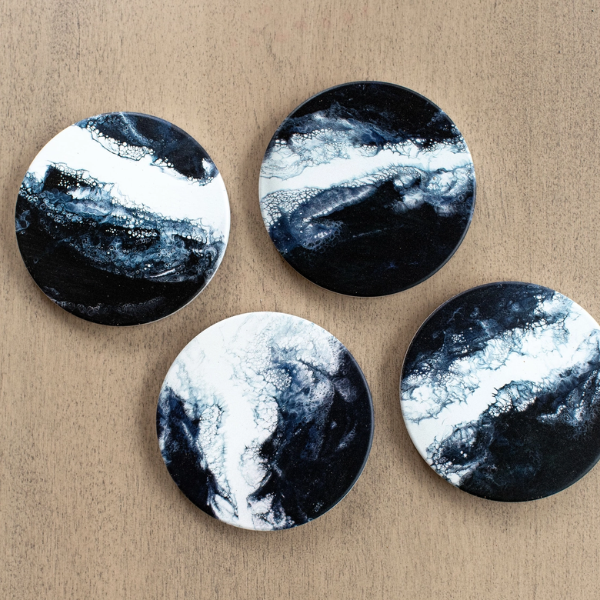 Navy White Metallic Ceramic Coasters (set of 4)