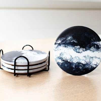 Navy White Metallic Ceramic Coasters (set of 4)