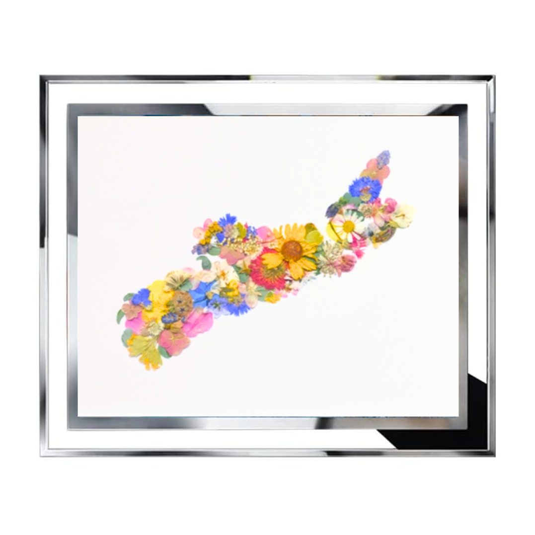 Nova Scotia Map Pressed Flower Art Print with Glass Frame