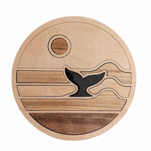 Ocean Whale Tail Inlay Wood Coasters (Set of 2)