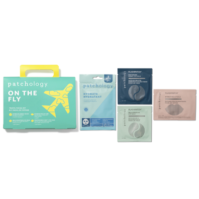 On The Fly Skincare Kit with four travel-friendly skincare treatments including face, eye, night and lip hydration treatments.
