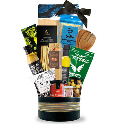 Pasta Night gourmet Italian gift basket with premium ingredients and serving pieces by Black Bow Gift Co.