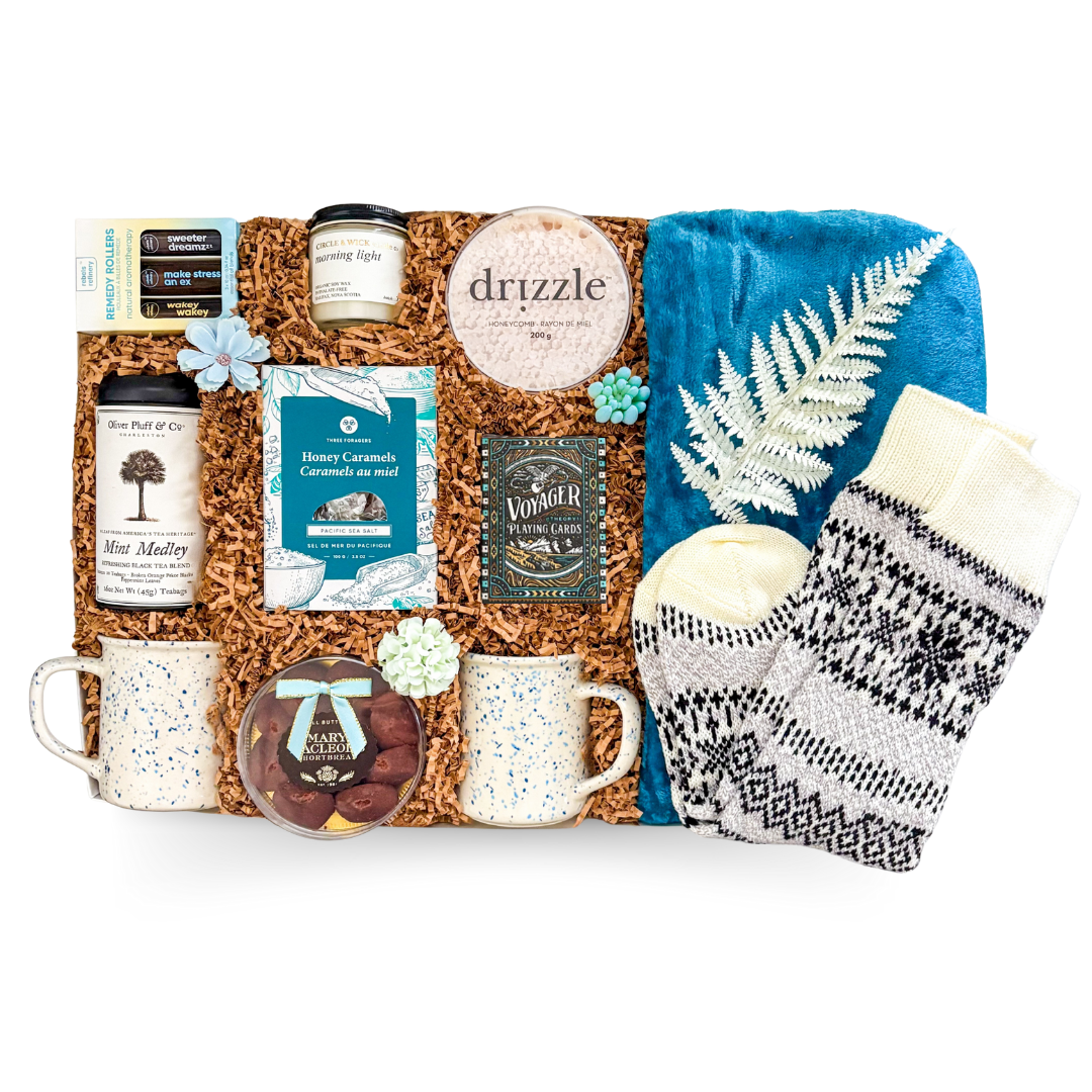 Wellness Gift Boxes, Shipped Gift Boxes Canada, Relaxation Gift Sets, Cozy Comfort Gift Boxes, Thoughtful Gifts For Friends, Modern Wellness Gift Boxes, Celebration Gift Sets, Luxury Relaxation Gift Sets, Shipped Personal Self-Care Gifts, Unique Gifts For Women, Comfort Gift Boxes With Socks And Blankets, Gifts With Tea And Honey, Candle And Essential Oil Gift Sets, Cozy Evening Gift Boxes, Stress Relief Gift Sets, Gourmet Chocolate And Caramel Gift Boxes, Seasonal Relaxation Gift Sets, Elegant Self-Care Gi