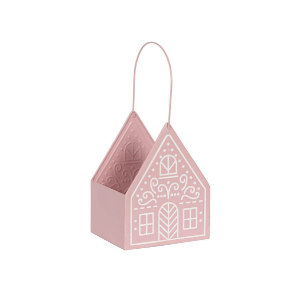 Pink Metal House Shaped Basket