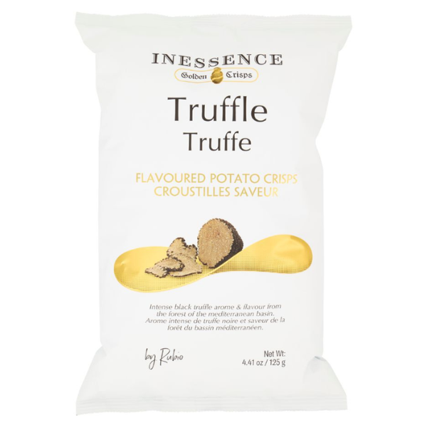 Extra-thick artisanal potato crisps with rich, earthy black truffle flavour, made with natural ingredients. Gluten-free and vegan.