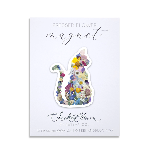 Pressed Flower Art Magnet - Cat Design