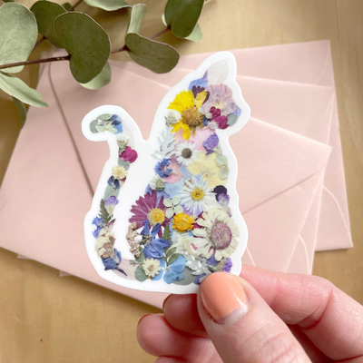Pressed Flower Art Magnet - Cat Design