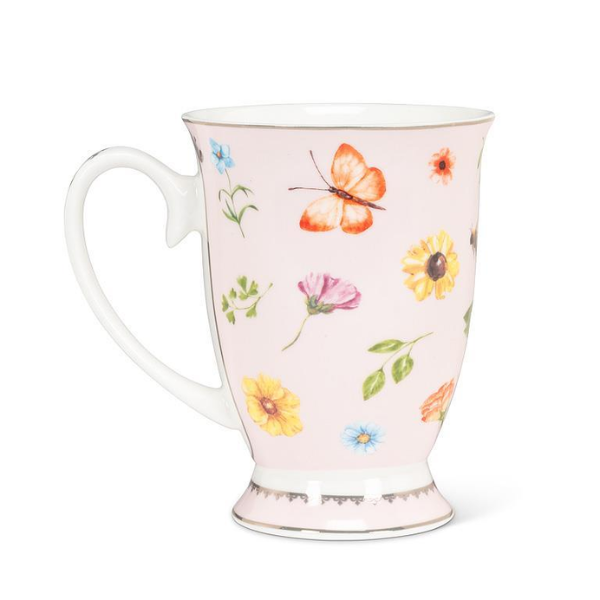 Pretty Floral Pedestal Mug - Pink
