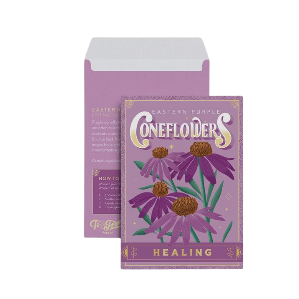 Floriography Seed Packet - Purple Coneflowers (Healing)