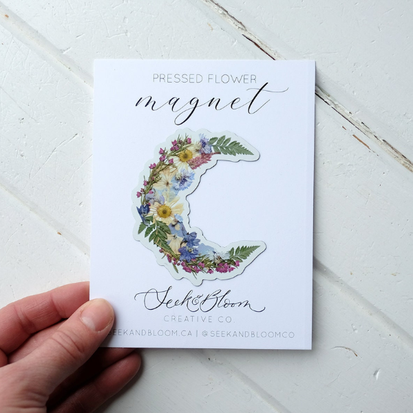 Moon -  Pressed Flower Art Magnet